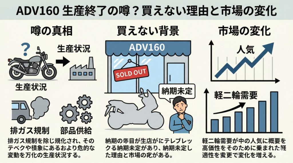 ADV160の生産終了の噂はなぜ？買えない背景と市場の変化