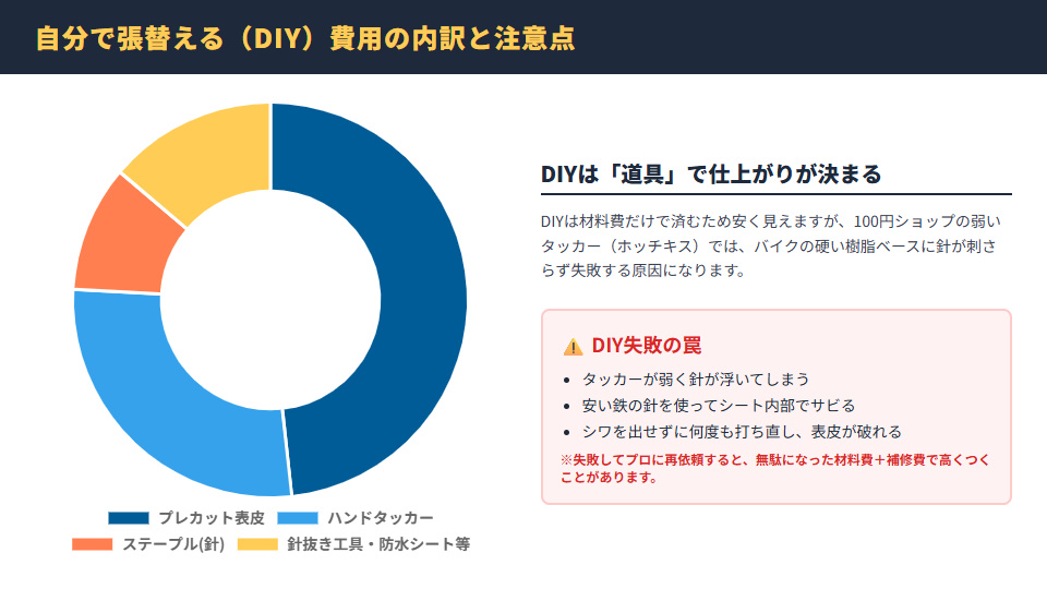バイクシートを自分で張替える(DIY)場合の費用内訳と、専用工具不足による失敗リスクへの注意点