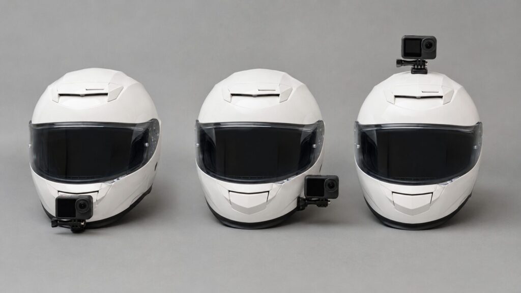 顎側や側面などヘルメットカメラのマウント位置比較
