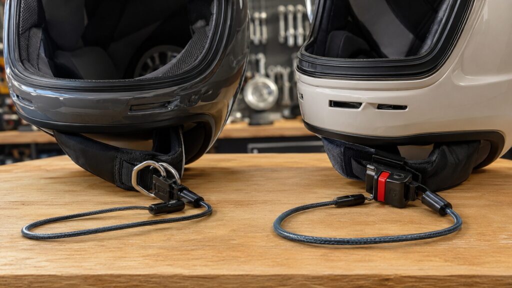 Dリング式とワンタッチ式ヘルメットに合うロックの比較