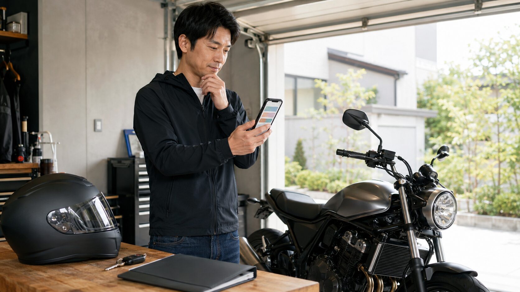 スマートフォンでカチエックスのバイク査定を比較する日本人ライダー