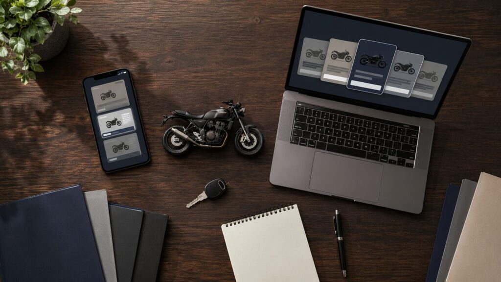 複数のバイク買取業者による査定結果を端末上で比較するイメージ