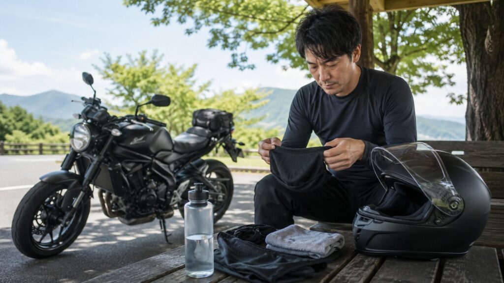 バイクのヘルメットの汗対策実践