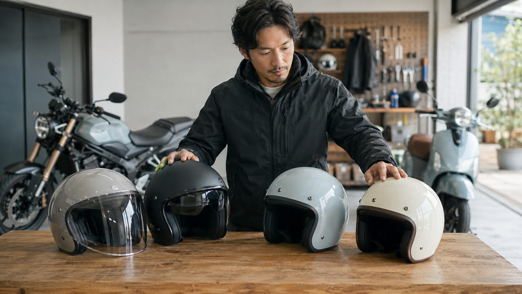 バイク用ジェットヘルメットの種類と用途を比較する日本人ライダー