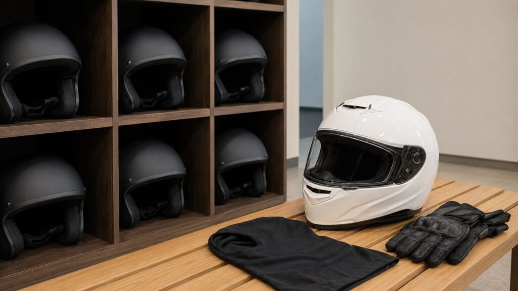 教習所の貸出ヘルメットと個人用フルフェイスヘルメットの比較
