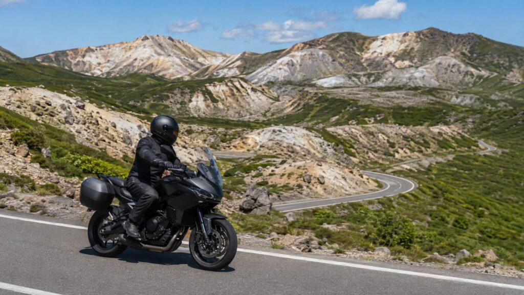 福島の山岳道路を安全に走るツーリングライダー 