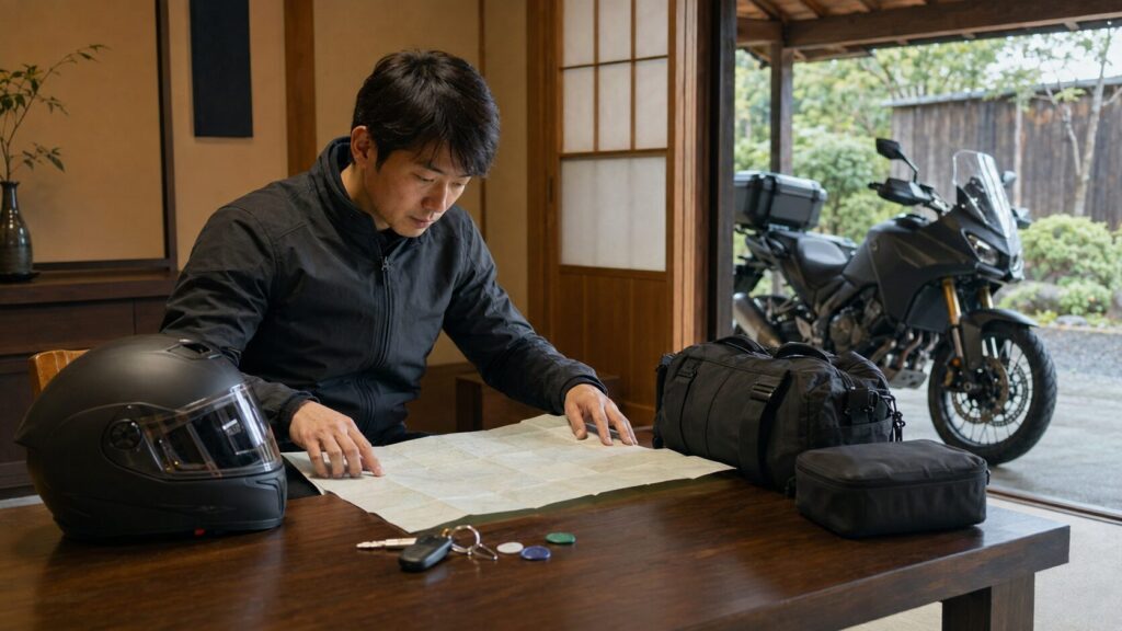 宿泊と給油を先に決めて長距離ルートを確認するライダー