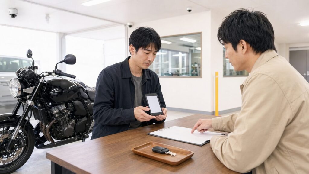 安全な場所で入金を確認してからバイクの鍵を渡す個人売買