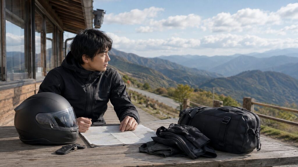 広い東北を一地域ずつ分けて旅程を確認するライダー 